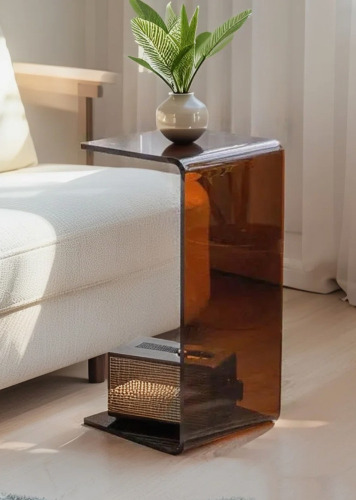 Ivy Bronx 25.4" Acrylic Coffee Table &ndash; Modern Waterfall Design Side Table, Thick End Table For Living Rooms And Bedrooms, Brown New Shelf Pull $299