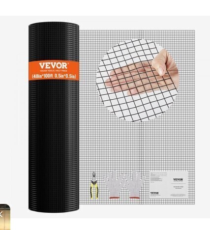VEVOR Hardware Cloth, 48'' x 100' Galvanized Wire Mesh Roll, 19 Gauge Chicken Wire Fence Roll, Vinyl Coating Metal Wire Mesh for Chicken Coop Barrier, Rabbit Snake Fences, Poultry Enclosures New in Box $299