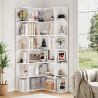 Ebern Designs 73.9" H Corner Bookcase 6 Tier L-Shaped Bookshelf, White, New in Box $399