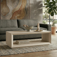 Wade Logan Evie Tannen Rectangular Coffee Table with Plinth Base, Alder White, New in Box $599