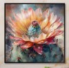 Bungalow Rose Rozalija Orange Green Cactus Flower III - Cactus Framed Canvas Print, 36" x 36" New In Box $299