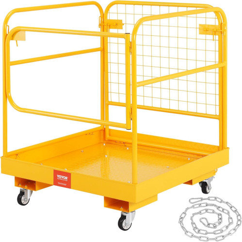 VEVOR Forklift Man Basket, 36 x 36 Inches Safety Cage Work Platform 1200 lbs Load Capacity, Collapsible, 4 Wheels, Device Chain Included, For Aerial Work Lifting Loader New Open Box $399