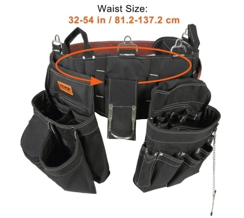 VEVOR Tool Belt, 32 Pockets, Adjusts from 32 Inches to 54 Inches, Nylon Heavy Duty Tool Pouch Bag, Detachable Tool Bag for Electrician, Carpenter, Handyman, Woodworker, Construction, Framer, Black New In Box $89