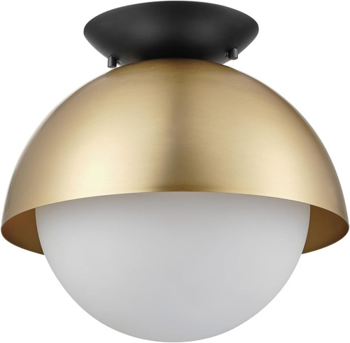 Globe Electric 60320 1-Light Flush Mount Ceiling Light, Matte Brass, Black Accent Canopy, Frosted Glass Shade, Modern Lighting for Kitchen Island, Bedroom or Dining Room, Home Decor New In Box $199