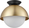 Globe Electric 60320 1-Light Flush Mount Ceiling Light, Matte Brass, Black Accent Canopy, Frosted Glass Shade, Modern Lighting for Kitchen Island, Bedroom or Dining Room, Home Decor New In Box $199