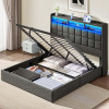 Driftalia Lift Up King Size Bed Frame with Storage, Upholstered King Bed Frame with Charging Station and LED Lights Headboard, No Box Spring Needed, Easy Assembly - Dark Grey New in Box $499