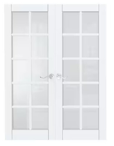 TENONER 48 in. x 80 in. 10 Lite Frosted Glass Universal White Primed Double French Door w/ Quick Assemble Jamb, Handle New in Box $799