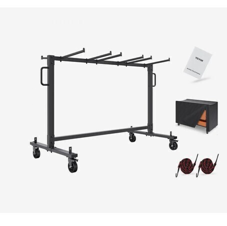 VEVOR Folding Chair Cart, Single Layer Mobile Stackable Chair Dolly, Storage Rack Trolley with 265 Lbs Capacity to Store 42 Chairs, Heavy Duty Iron Chairs Holder with 4 Casters, 2 Elastic Cords, Cover New in Box $399