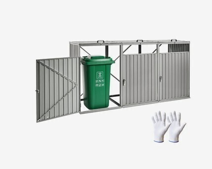 VEVOR Trash Can Storage, 3 x 52.79 Gal Trash Bin Storage Shed Outdoor, Galvanized Steel Horizontal Storage Cabinet Waterproof, Lockable Garbage Can Storage Shed, for Garden, Backyard and Patio Use New in Box $499
