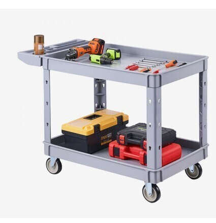 VEVOR Utility Cart, 550 lbs Capacity, 2 Tier Service Cart with 360&deg; Swivel & Fixed Wheels (2 with Brakes), Heavy Duty Plastic Rolling with Storage Tray, Tool Storage for Garage Warehouse Workshop Gray New in Box $299
