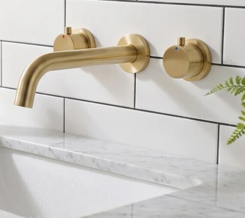 RBROHANT Modern Wall Mounted 2-handle Bathroom Sink Faucet in Brushed Gold, Solid Brass With Drain Assembly New In Box $499