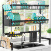 Sakugi Over-the-Sink Stainless Steel Dish Drying Rack with Utensil Holder, Knife Holder, and Hooks, Black New In Box $99