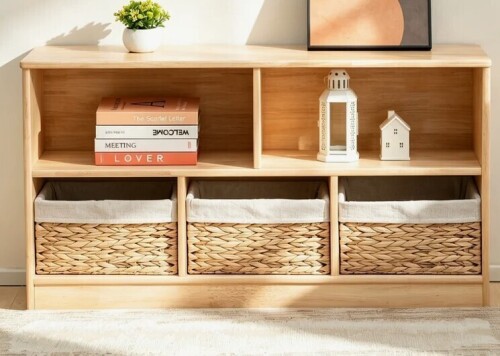 Ebern Designs 43.3" W Ebern Designs Solid Rubberwood 5-Compartment Bookcase New in Box $299