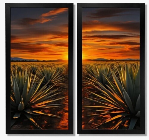 Loon Peak&reg; Orange Green Mexican Art Tequila Sunrise - Mexican Art Framed Canvas Print, Orange People Wall Art Set of 2, 12" x 20" New In Box $99