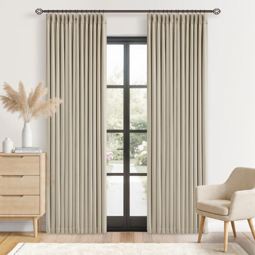 Latitude Run&reg; 100% Blackout Thermal Memory Trained Pinch Pleated Farmhouse Linen Curtains (Pair) 40" x 96" New In Box $99