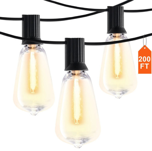 VEVOR LED Outdoor String Lights, 200FT, 2700K Dimmable Outside Patio Lights with 100 ST38 Shatterproof Bulbs E12 Socket Base, Waterproof Hanging Lights for Porch Backyard Garden Balcony Party Decor New In Box $99