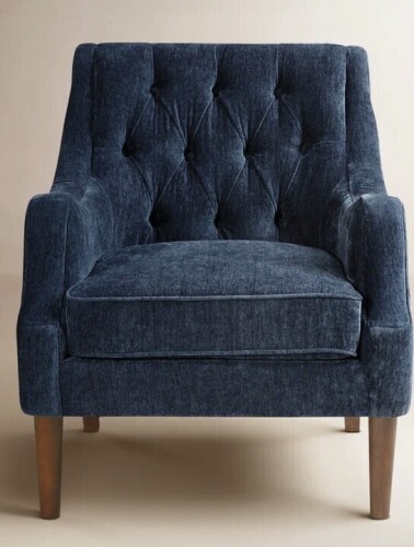Birch Lane Anatonia Upholstered 29.25" Wide Tufted Wingback Accent Chair with Curved Slope Arms, Navy New in Box $599