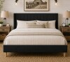 Wade Logan Eriksay Low Profile Upholstered Platform Bed with Wingback Headboard King Size Black $599