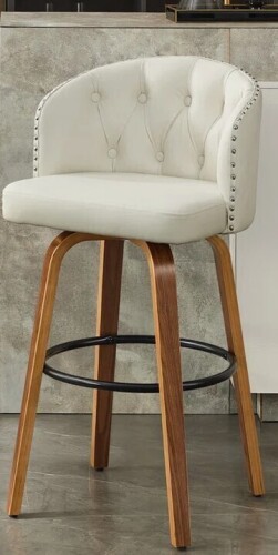 George Oliver Swivel Bar Stool With Curved Wood Legs, Upholstered Tufted Back, And Nailhead Trim in White New in Box $399