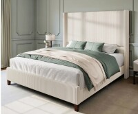 Wade Logan Crofford Upholstered Wingback Queen Size Platform Bed in Cream New in Box $599