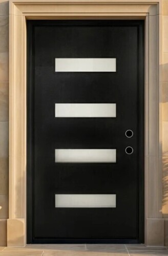 Protons Link 36 in. x 80 in. Black Fiberglass Entry Door Slab with Frosted Privacy Glass &ndash; Left Hand Inswing New in Box $699