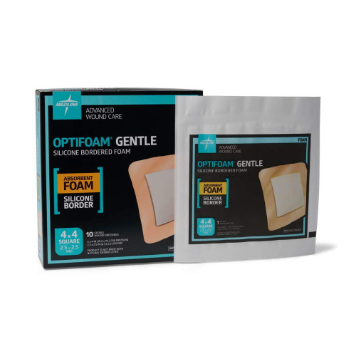 Medline Optifoam Gentle Foam Wound Dressing with Silicone Adhesive Border, 4" x 4", Educational Packaging, Pack of 10 New In Box