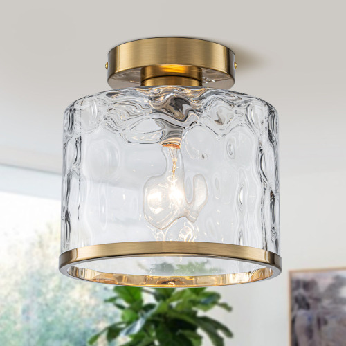 Breakwater Bay Alixandra 1-Light Clear Hammered Glass Semi Flush Mount New In Box $199