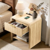 Ivy Bronx Fluted Nightstand With Charging Station, Modern Wood End Table With Drawers & Open Shelf, Curved Profile & Gold Handles, For Bedroom, Natural Oak New In Box $299