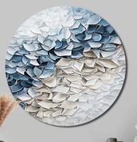 Ivy Bronx Blue White Flower Petals River - Abstract Geometric Large Round Wall Art, Blue Metal Wall Art, 16" H x 16" W New In Box $199
