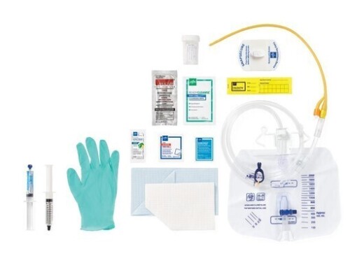 MEDLINE Single Layer Latex Foley Catheter Tray with Silicone-Elastomer Coated Latex Catheter, 16 Fr x 16" L, 10 mL, SnapSecure Device, 2,000 mL Drain Bag and Peri-Care Wipe New In Box