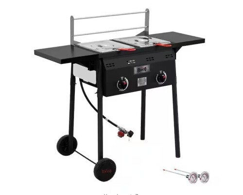 Feasto 16Qt. Outdoor Propane Deep Fryer and Dual Tank with Dual Independent Cast Iron Burners with Double Fry Baskets, Black New in Box $499