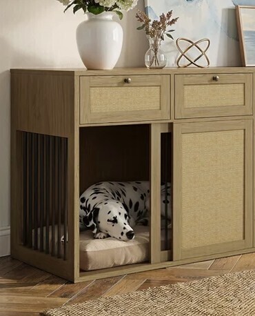 Bayou Breeze Dellarae Farmhouse Dog Crate Furniture Set with Left & Right Opening Kennels and Matching Storage Cabinet New in Box $599