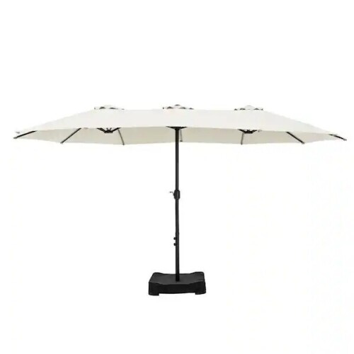 Phi Villa 15 ft. Market Patio Umbrella 2-Side in Ivory White with Base and Sandbags, New in Box $299