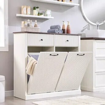 DecorUHome Tilt-Out Laundry Hamper Cabinet with 2 Drawers Wooden Hidden Laundry Basket, New in Box $399