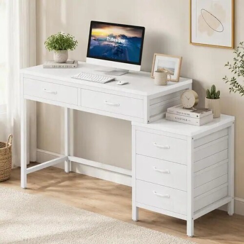 Tribesigns 5-Drawer Computer Desk, Study Writing Table with Reversible Drawer Cabinet, White, New in Box $299
