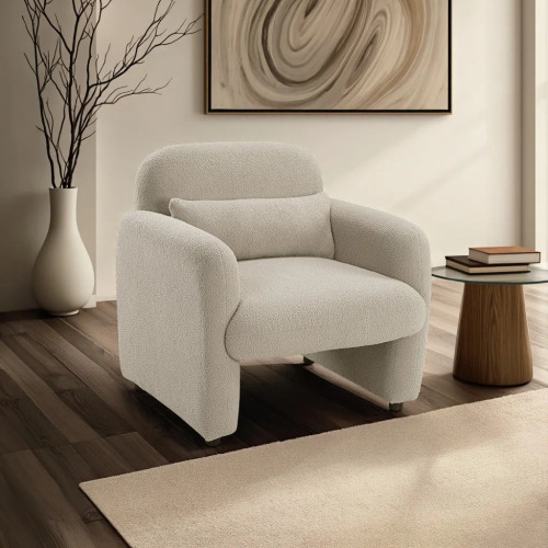 Ebern Designs Lycon 32.5" Modern & Contemporary Accent Chair with Boucle Fabric Upholstery, Matching Lumbar Pillow, Foam over Pocket Coils, New in Box $499