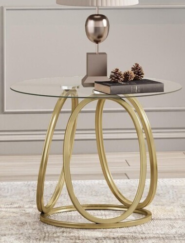 O&K FURNITURE Gold Side Table for Living Room, Round End Table with Metal Frame New In Box $299