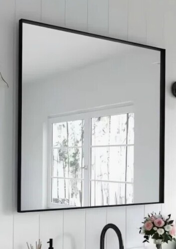 Waterpar Rectangular Aluminum Framed Bathroom Vanity Mirror with HD Tempered Glass, French Cleat Mounted Wall Mirror, Shatterproof & Rust-Resistant, 48" x 32" New In Box $299