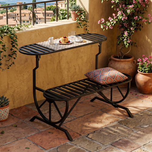 Red Barrel Studio&reg; Metal Outdoor Bench, Convertible Bench Picnic Table With Umbrella Hole New In Box $299