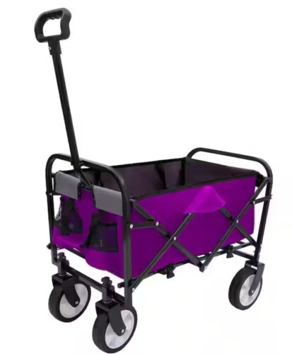 CASTNOO 10 cu. ft. Steel Garden Cart, 225 lb. Capacity Extention Foldable Wagon Cart with Strapping System in Purple New In Box $199
