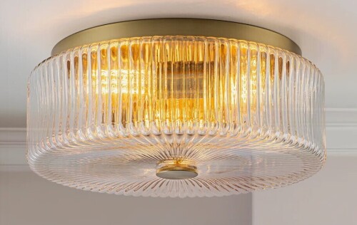 Mercer41 3-Light Ribbied Glass Drum Flush Mount New In Box $299