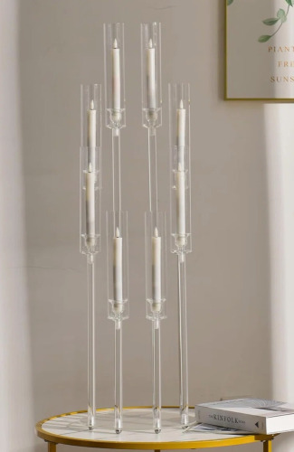 The Holiday Aisle&reg; 8 Arms Clear Candlesticks Holder For Wedding Decorations Arcylic LED Candle Holder With Shade New Open Box $199