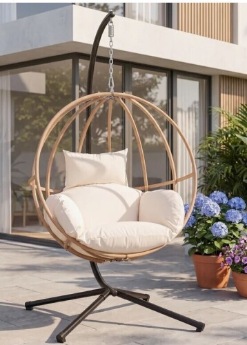 Dakota Fields Allenhurst Swing Egg Chair with Stand and Cushion, Indoor Outdoor Porch Swing $499