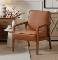 Wade Logan Brandalyn 25" W Wood Frame Faux Leather Armchair in Light Brown New in Box $599