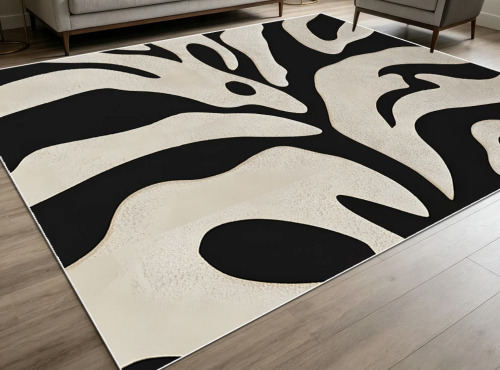 Latitude Run&reg; Black and Beige Abstract Swirl Botanical Area Rug for Living Room, Soft and Comfortable, Suitable for all Seasons, Easy-to-Maintain, Machine Washable, 8' x 10' $399