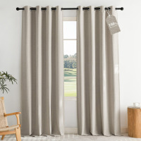 Ebern Designs 100% Blackout Linen Textured Curtains for Bedroom, Privacy Protection & Noise Reducing Drapes, Insulated Window Treatments for Farmhouse, 2 Panels, 52" x 96" $89