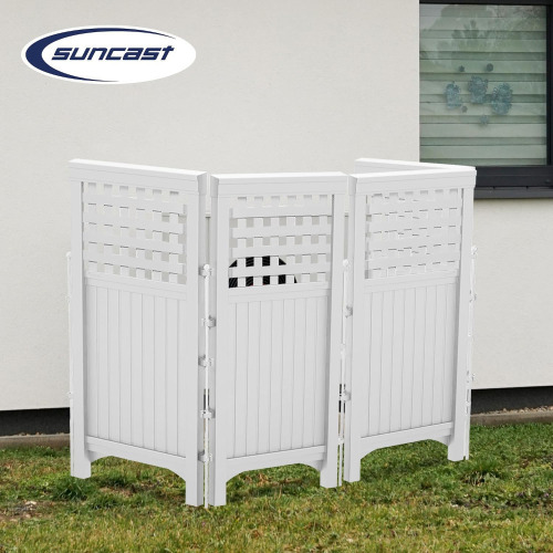 Suncast 4-Panel Outdoor Screen Enclosure - Freestanding Wicker Resin Reversible Panel Outdoor Screen - Perfect for Concealing Garbage Cans, Air Conditioners - White New In Box $299