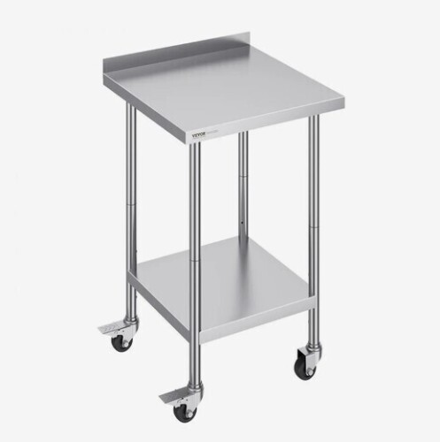 VEVOR 24 x 24 x 40 Inch Stainless Steel Work Table, Commercial Food Prep Worktable with Casters, Heavy Duty Prep Worktable, Metal Work Table with Adjustable Height for Restaurant, Home and Hotel New In Box $299