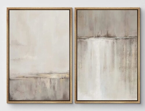 SIGNLEADER Grunge Duotone Tan Minimalist Landscape Neutral Artwork Wall Art Framed On Canvas 2 Pieces Print, 24" x 36" New In Box $299