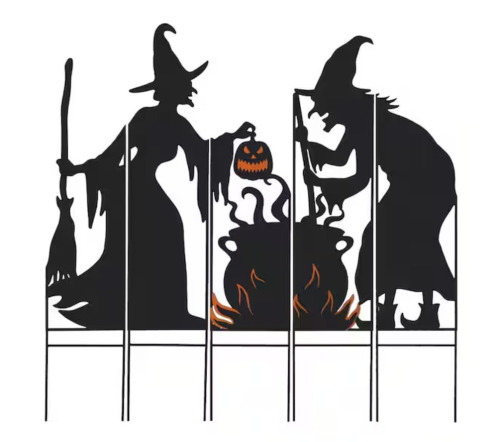 Glitzhome 34.5 in. H 5-Piece Halloween Metal Silhouette Witches with Cauldron Yard Stake or Wall Decor (2 Function) New In Box $99